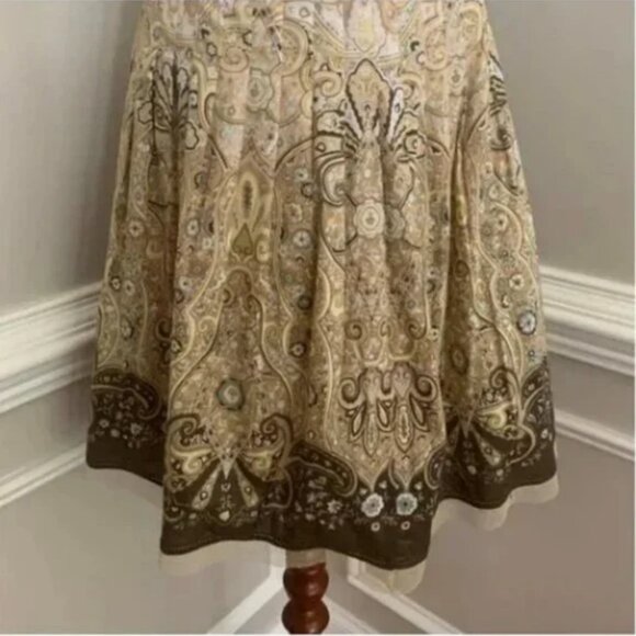 Talbots Paisley Pleated Full Skirt Brown and Tan Size 6P - Picture 3 of 5
